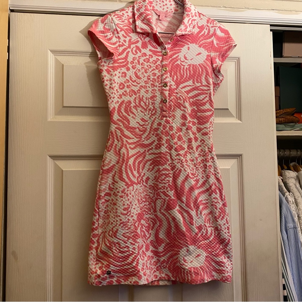 Lilly Pulitzer Pink Lion Short Sleeve Polo Mini Dress with Back Cutout